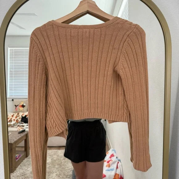Tan Ribbed Cropped Cardigan Hollister - Picture 5 of 5